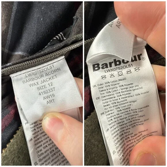 Barbour Acorn Waxed Jacket Women Full Zip Size 8 US Brown Green Lined Outdoors - Picture 13 of 16